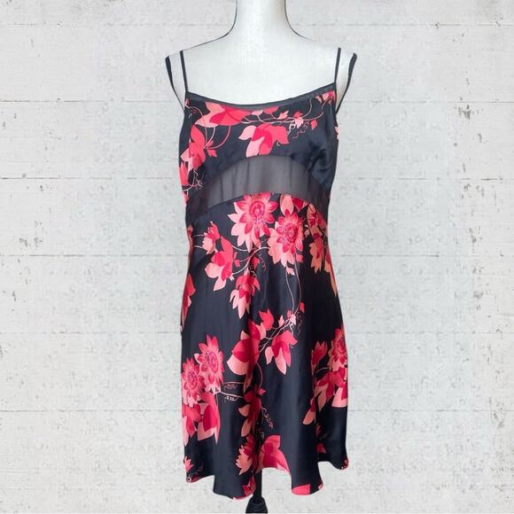 VTG Y2K August Silk Intimates Silk Babydoll Floral Slip Dress Fairygoth Size L - Picture 2 of 10